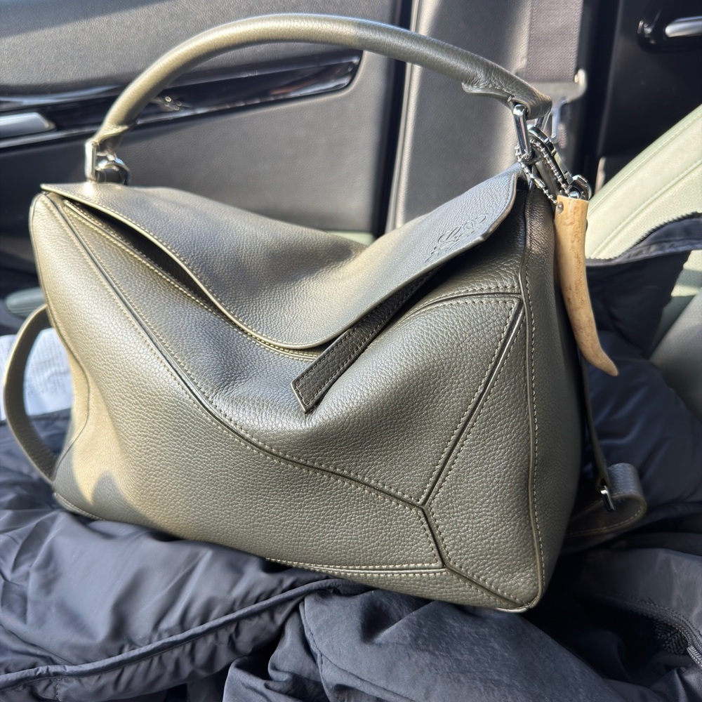Loewe Khaki Puzzle Leather Shoulder Bag